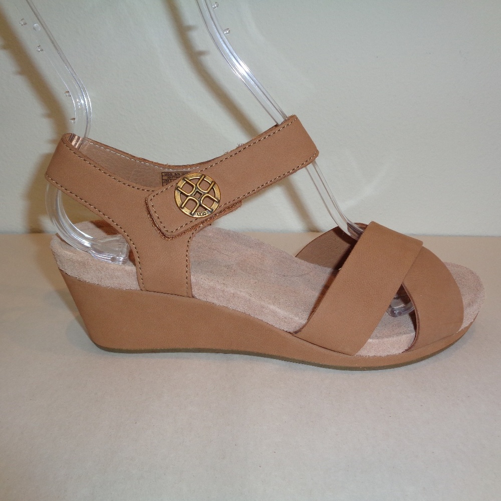 UGG Australia VEVA Chestnut Leather Wedge Sandals